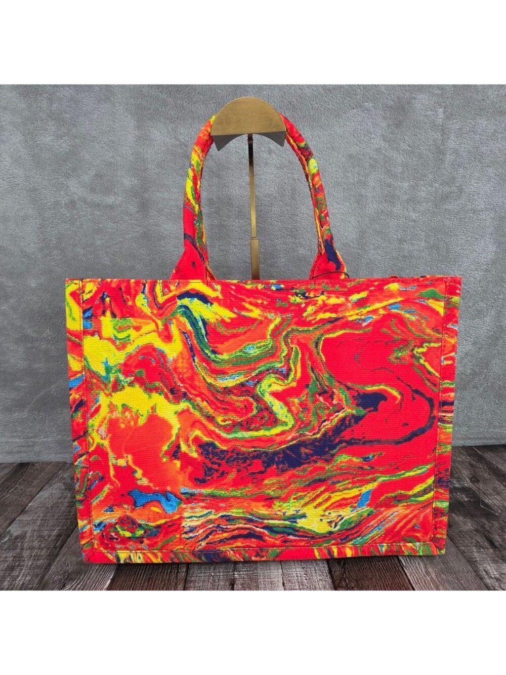 BC Bags Red Marble Print Canvas Tote Bag Colorful Dopamine Crossbody Strap New